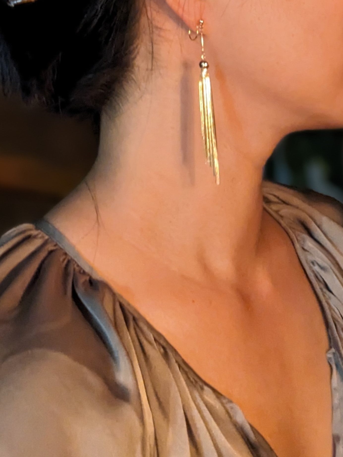 Golden Tassel Clip-on Earrings