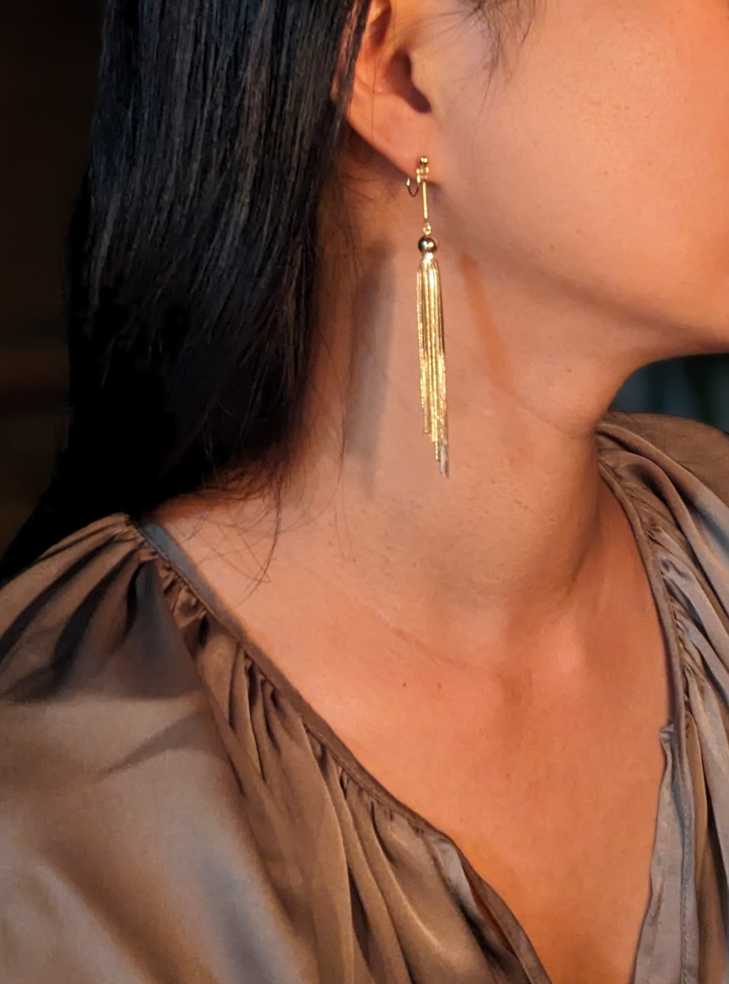 Golden Tassel Clip-on Earrings